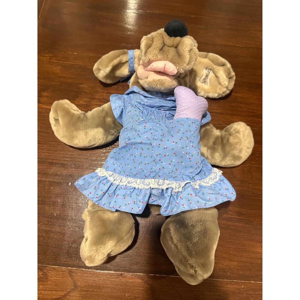 Vintage 1981 Ganz Bros Wrinkles Dog Puppet Blue Dress Bone w/ Tags